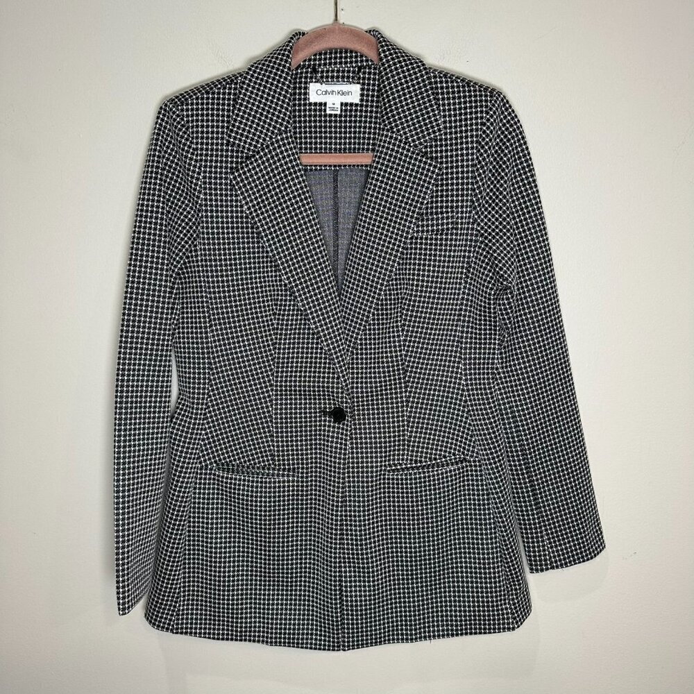 Calvin Klein Women's Blazer Jacket Size Medium Houndstooth Academia Career - Picture 1 of 9